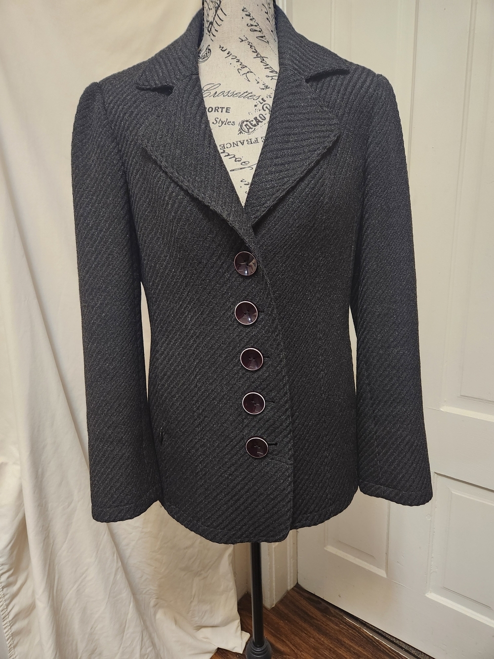 Tribal Black Wool Blend Textured Button Jacket Blazer Sz 6 EUC